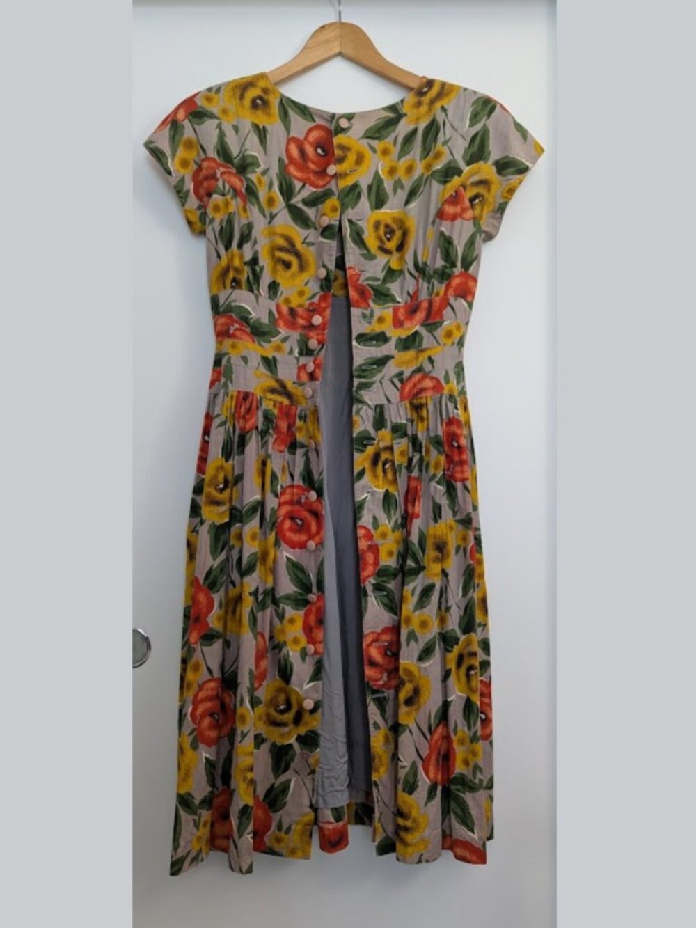 Vintage Cotton Poplin Dress Full Button Back Lined Brunch Floral Romantic - Picture 6 of 16